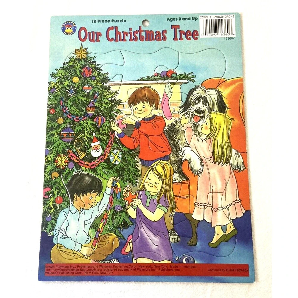 Vtg Playmore Puzzles 12 Piece Cardboard Christmas Set of 4 Ages 3+ Santa Tree